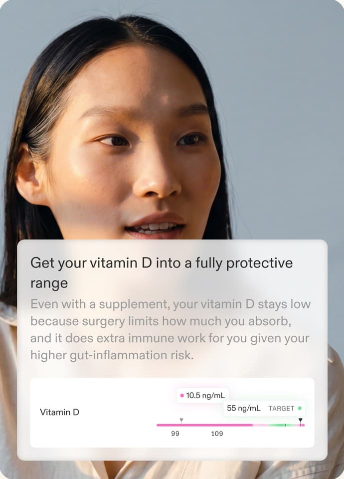 A member alongside a personalized vitamin D target card from their care plan.